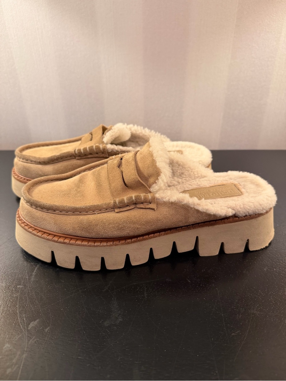 Pedro Garcia Women's Suede Shearling-Lined Slip-On Mules in Tan